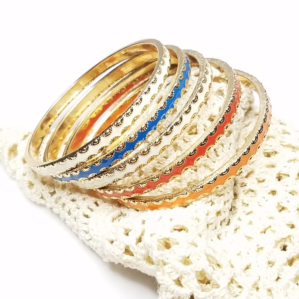 Set Five Orange Red Multicolored Stacking Bangles - image 1